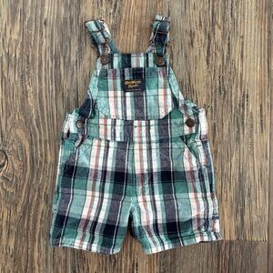 OshKosh B’gosh Vestbak Bib Overall Shorts 9 Months Plaid Shortalls Green Multi